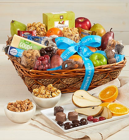 Happy Birthday Fruit & Sweets Basket Deluxe