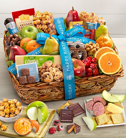 Happy Birthday Fruit & Sweets Basket Deluxe