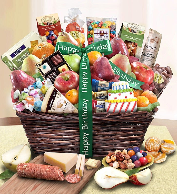Happy Birthday Fruit & Sweets Basket Deluxe-Happy Birthday Fruit & Sweets Basket Deluxe