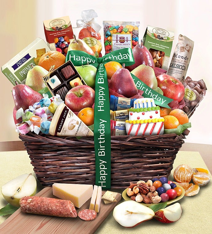 Happy Birthday Fruit & Sweets Basket-Happy Birthday Fruit & Sweets Basket Deluxe