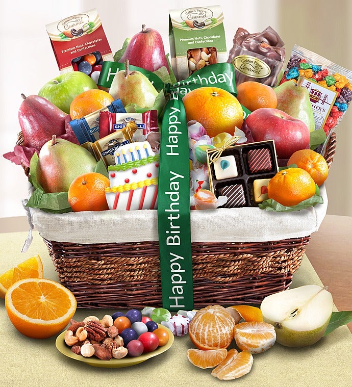 Happy Birthday Fruit & Sweets Basket-Happy Birthday Fruit & Sweets Basket Large