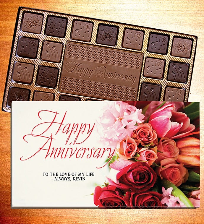 Happy Anniversary Personalized Chocolate Box-Anniversary Chocolates - Bouquet 45 Ct L Lb