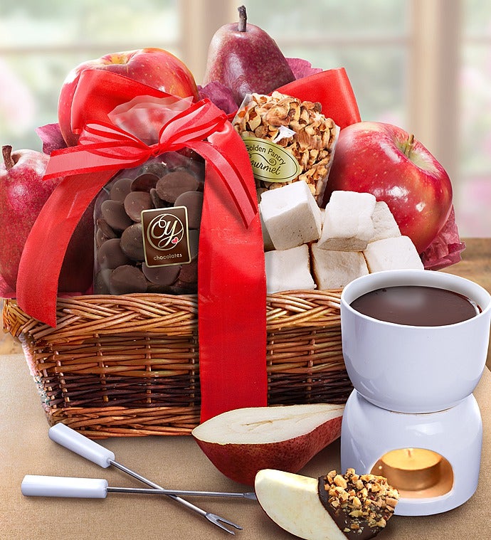 Decadent Chocolate & Fruit Fondue Basket-Decadent Chocolate & Fruit Fondue Basket