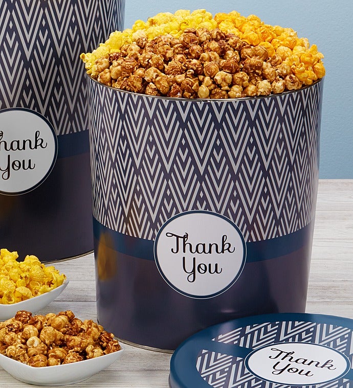 Popcorn Factory Simply Stated Thank You Tin-Simply Stated Thank You Popcorn Tin - 3 Way 6.5G