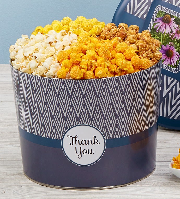 Popcorn Factory Simply Stated Thank You Tin-Simply Stated Thank You Popcorn Tin - 4 Way 3.5G