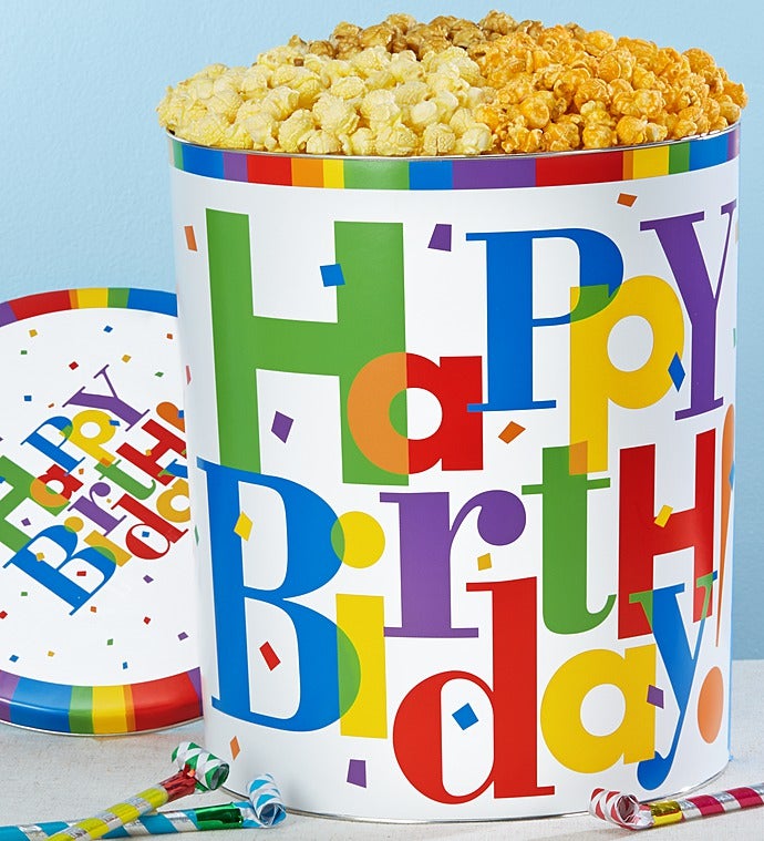 The Popcorn Factory Big Birthday Popcorn Tin-Big Birthday Popcorn Tin - 4 Flavor 6.5G