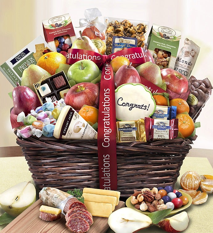 Congratulations Fruit & Sweets Gift Basket Deluxe-Congratulations Fruit & Sweets Gift Basket Deluxe