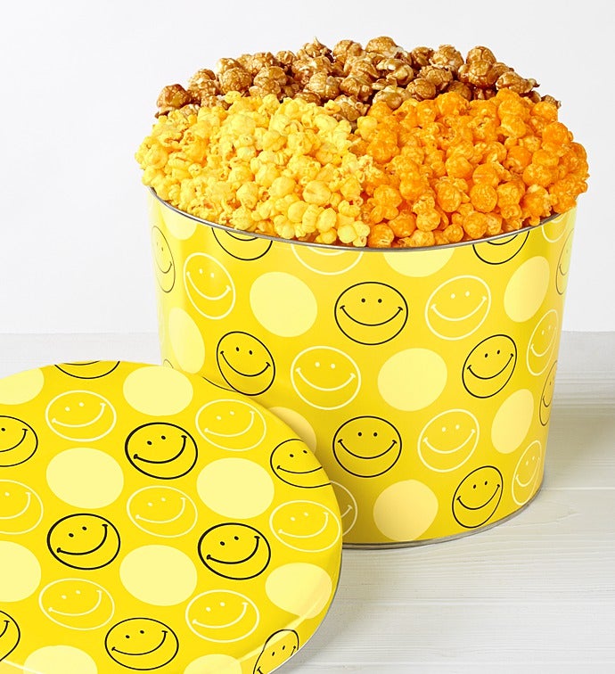 The Popcorn Factory Smiley Face 3 Way Tin 2G-The Popcorn Factory Smiley Face 3 Way Tin 2G