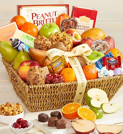 With Sympathy Fruit & Sweets Gift Basket
