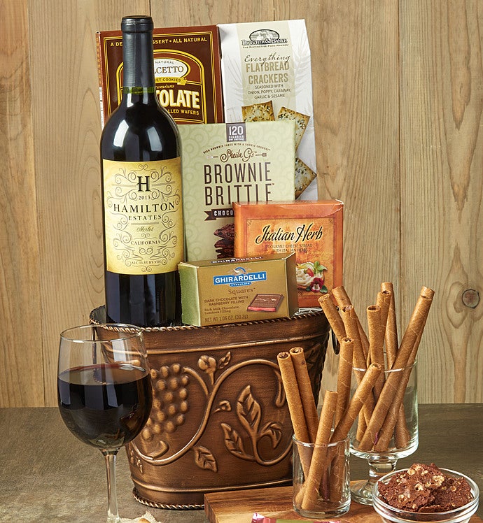 Grapevine Red Wine & Cheese Gift Basket-Grapevine Red Wine & Cheese Gift Basket