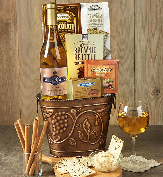 Grapevine White Wine & Cheese Gift Basket-Grapevine White Wine & Cheese Gift Basket