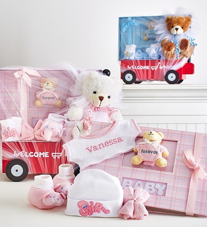 Hello Baby! Boy Or Girl Wagon, Bear & Book-Hello Baby Girl! Personalized Welcome Wagon