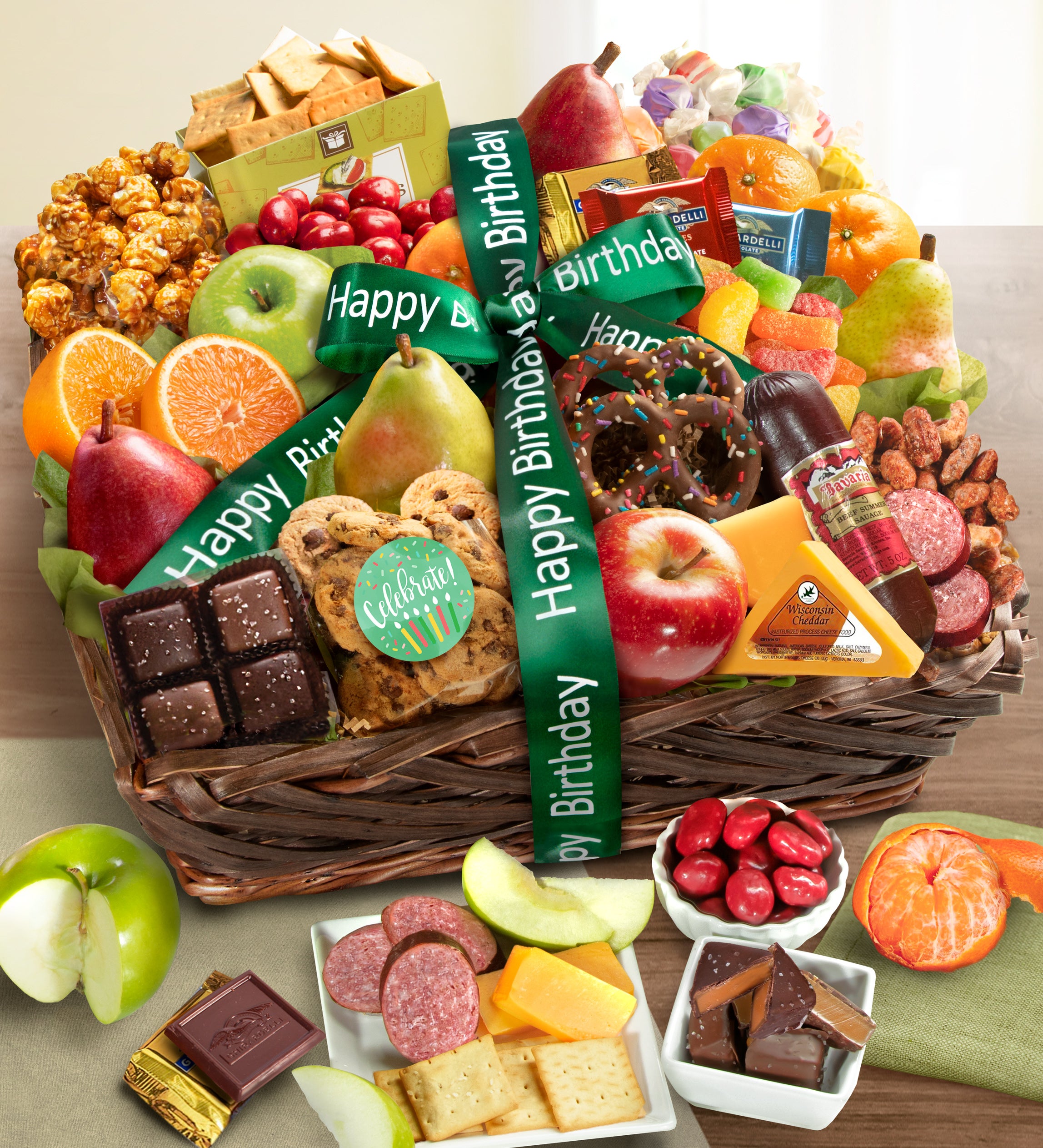 Happy Birthday Fruit & Sweets Basket Deluxe