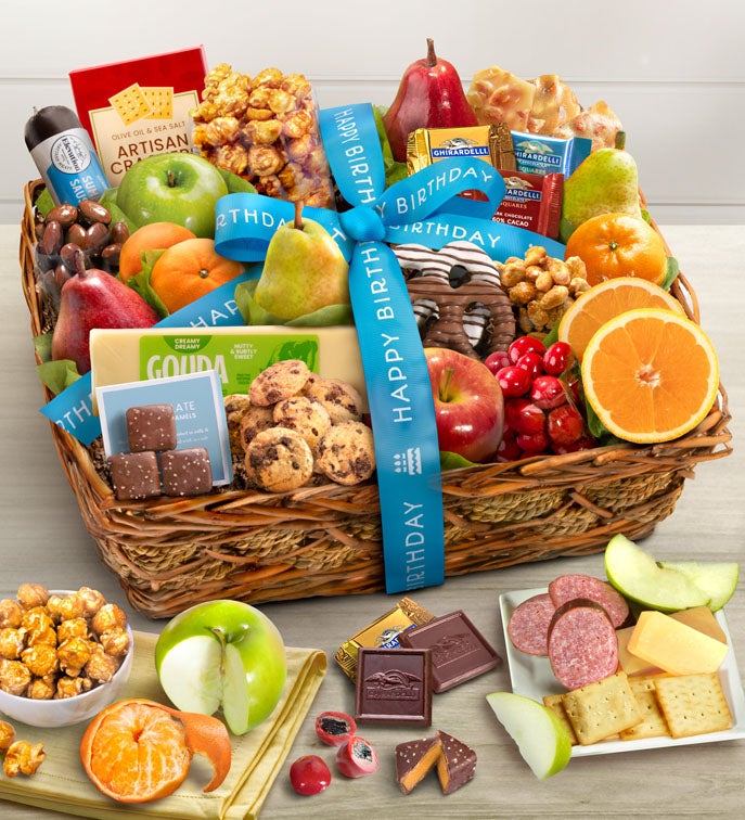 Happy Birthday Fruit & Sweets Basket Deluxe