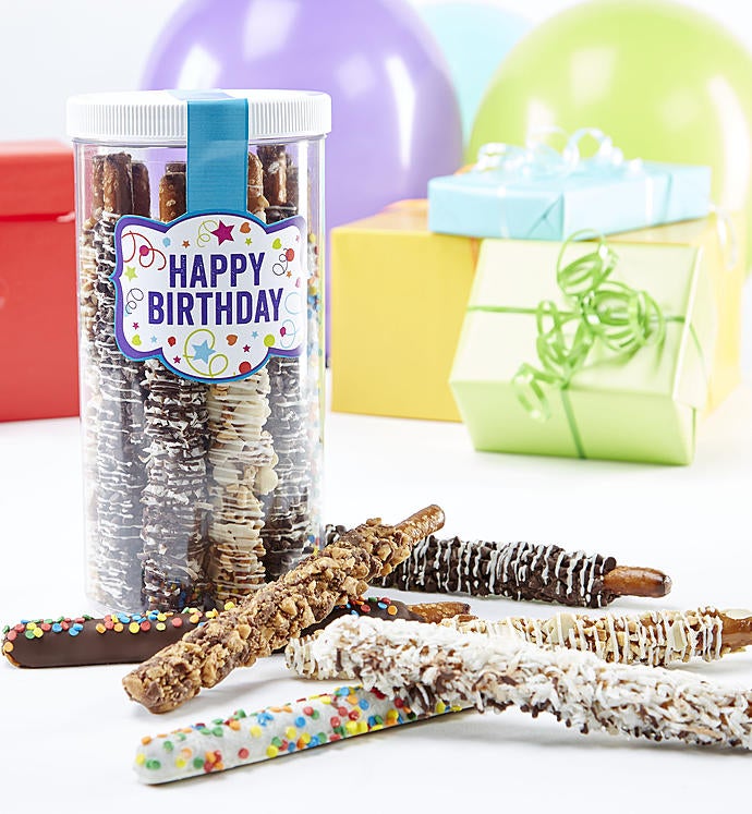 Image of Happy Birthday Deluxe Dipped Pretzels In Jar