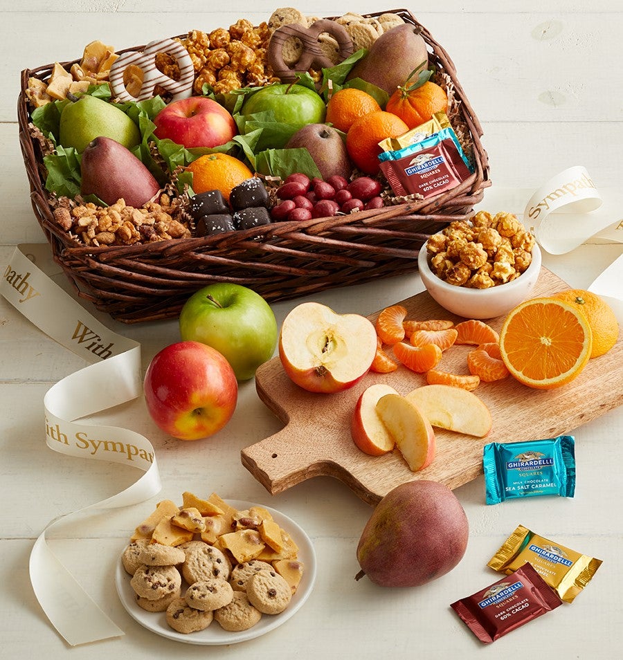 With Sympathy Fruit & Sweets Gift Basket