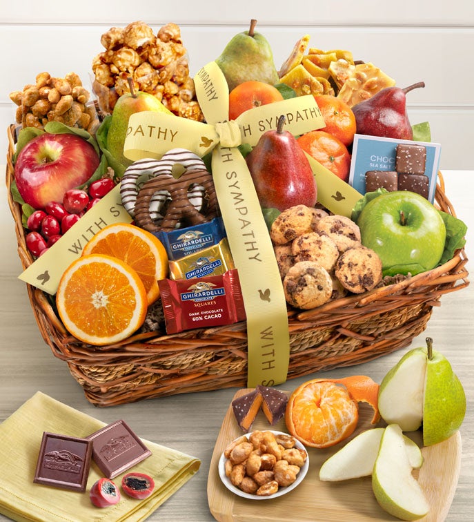 With Sympathy Fruit &amp; Sweets Gift Basket