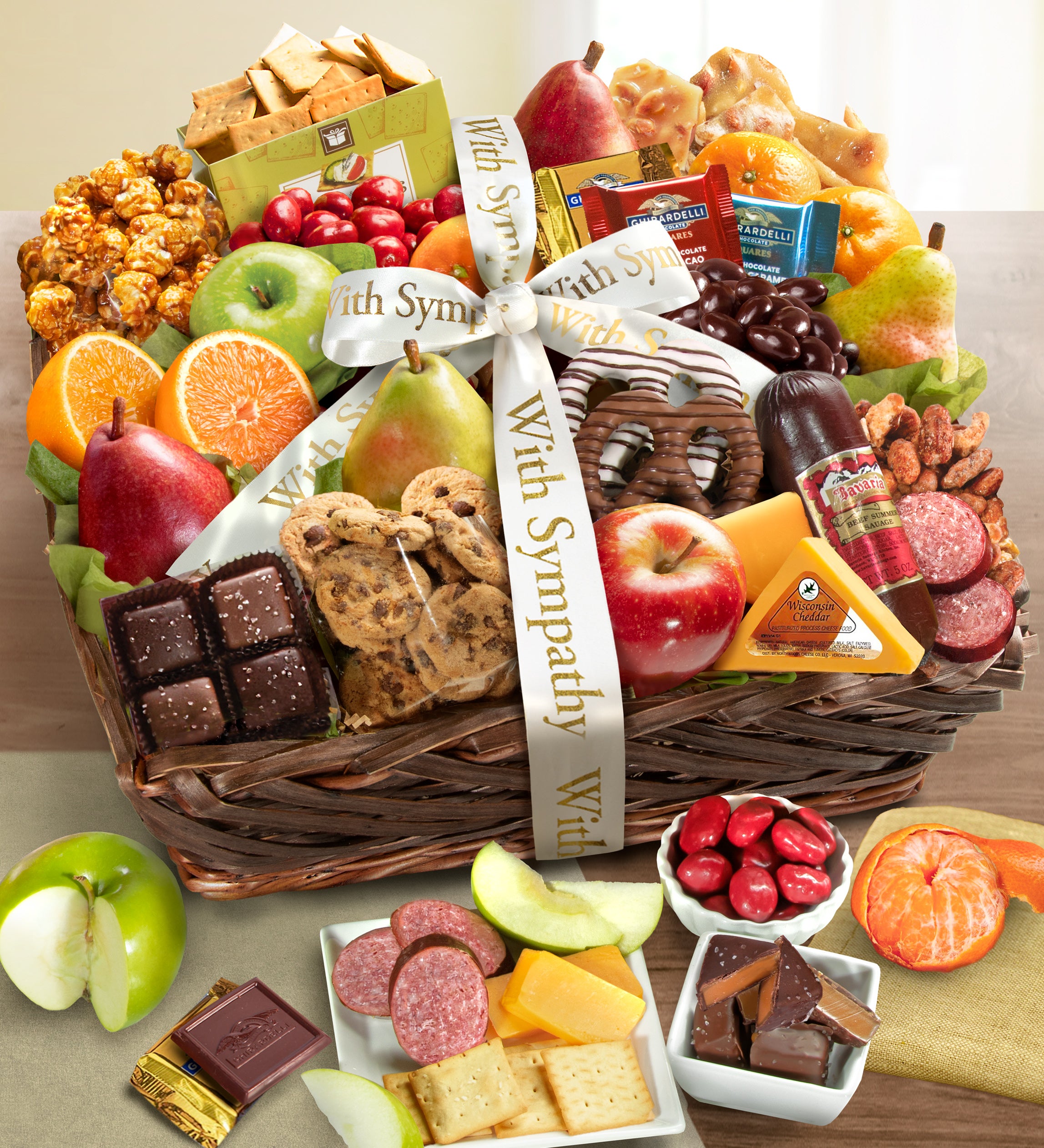 With Sympathy Fruit & Sweet Gift Basket-Thoughtfulness Caring Expression Present 