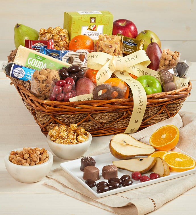 With Sympathy Fruit Sweets Gift Basket Deluxe
