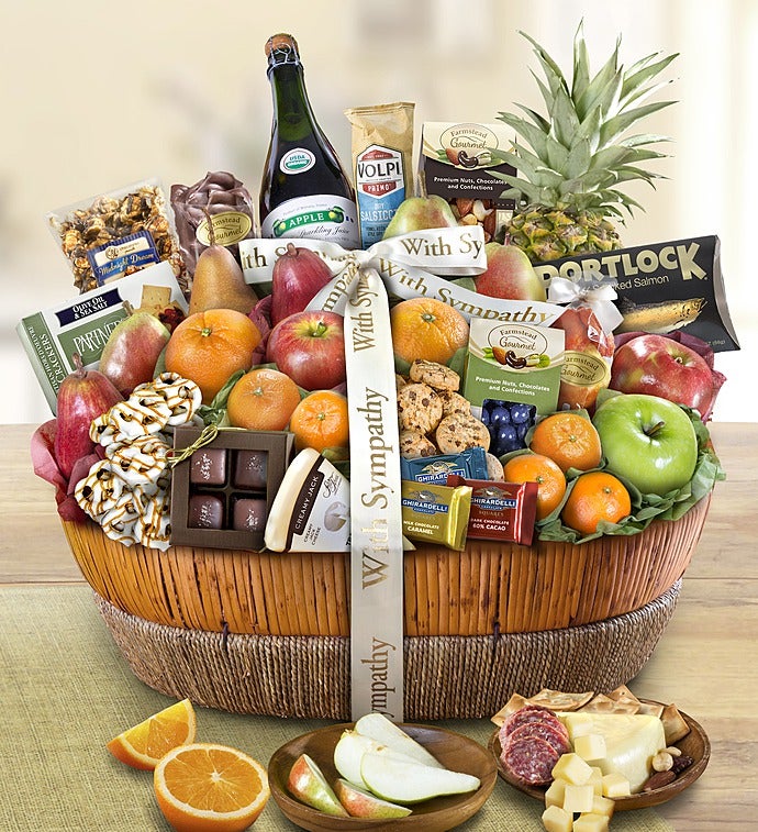 Image of With Sympathy Fruit & Sweets Gift Basket Grande