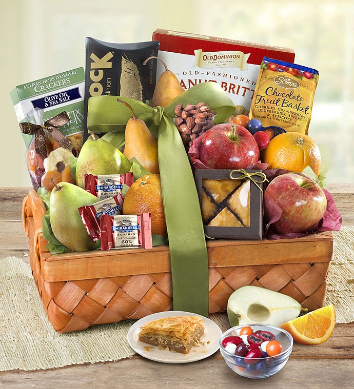 Image of With Remembrance Kosher Fruit & Sweets Basket-Deluxe