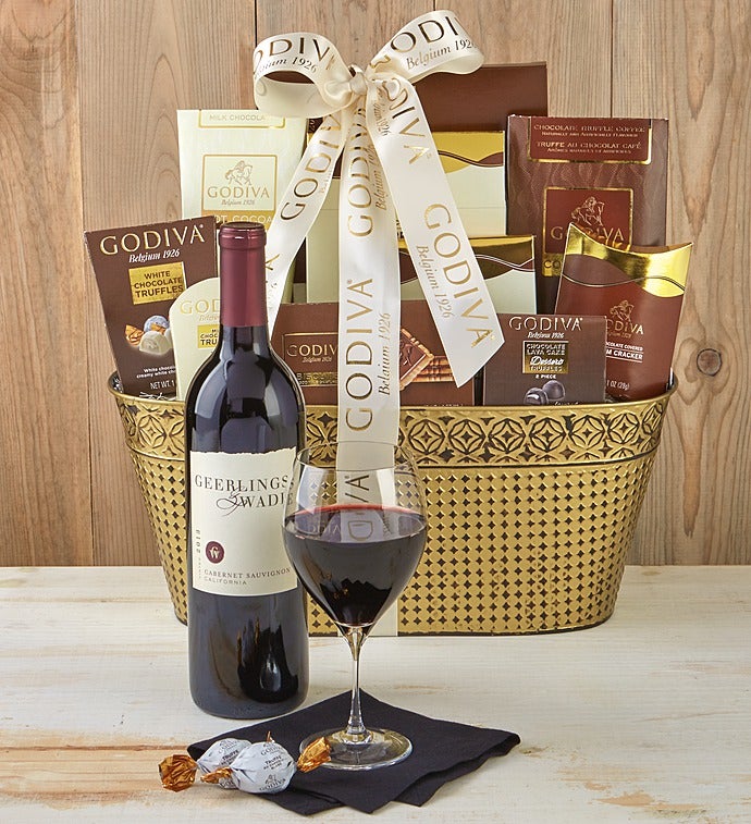 Godiva Decadence Gift Basket with Cabernet Wine