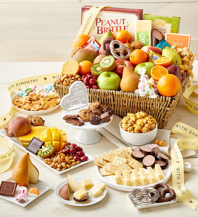 With Sympathy Fruit & Sweets Gift Basket Grande