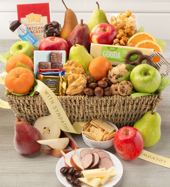 With Sympathy Fruit &amp; Sweets Gift Basket