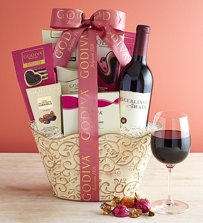 Godiva Wine & Sweets Gift Basket