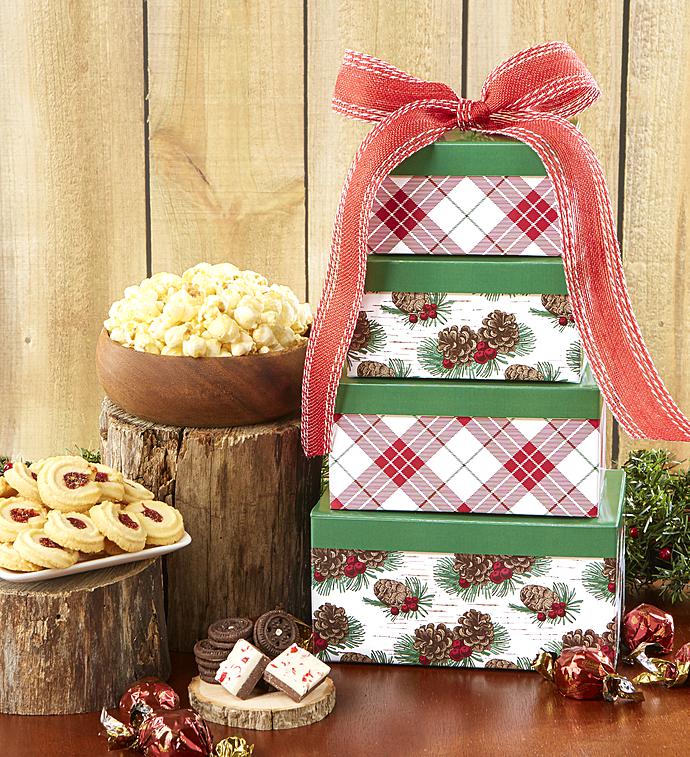 Pinecones & Plaid Festive Sweets Gift Tower