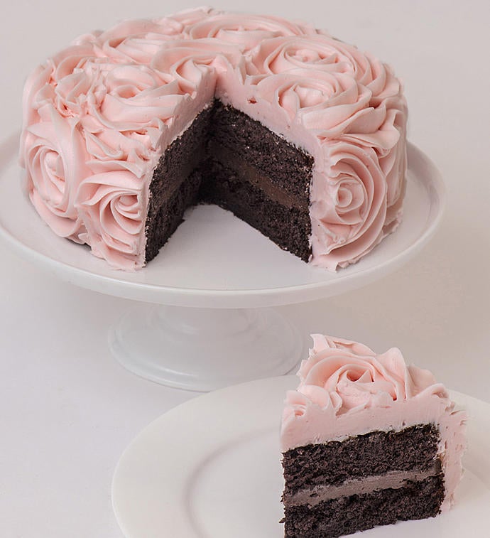 Image of Pink Rose Buttercream Frosted Chocolate Cake 2 Lyr