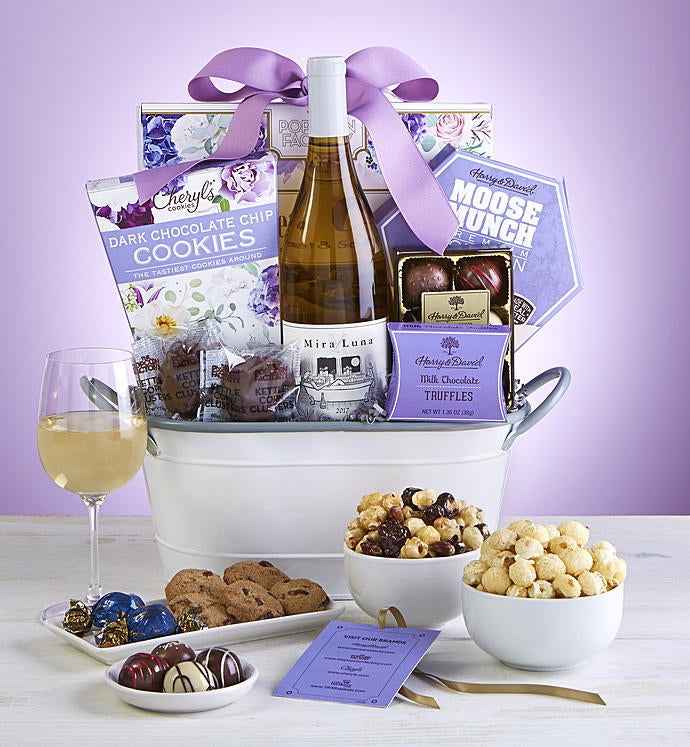 Full Bloom Sweets & Wine Gift Basket