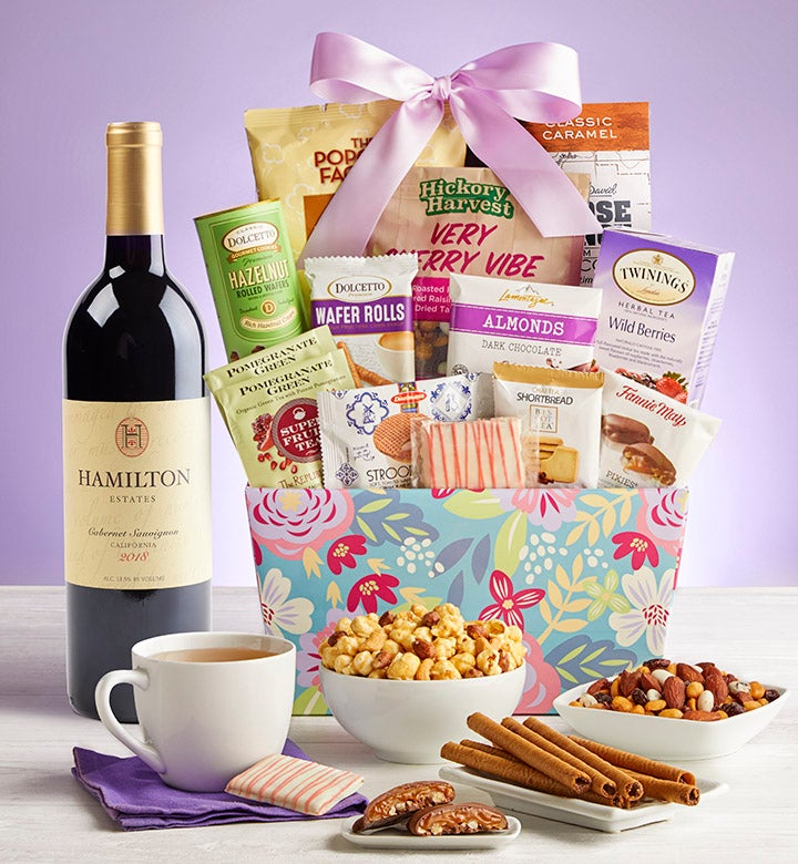 Blooming Delights Gift Basket with Wine