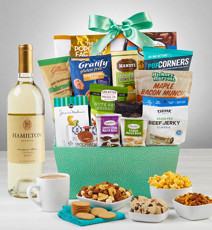 Grand Snacks & Sweets Gift Basket with Wine