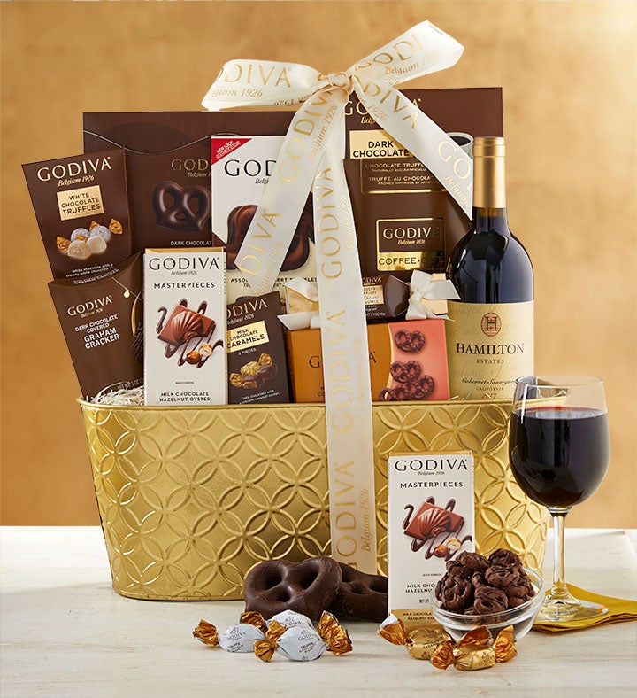 Godiva Decadence Gift Basket With Cabernet Wine