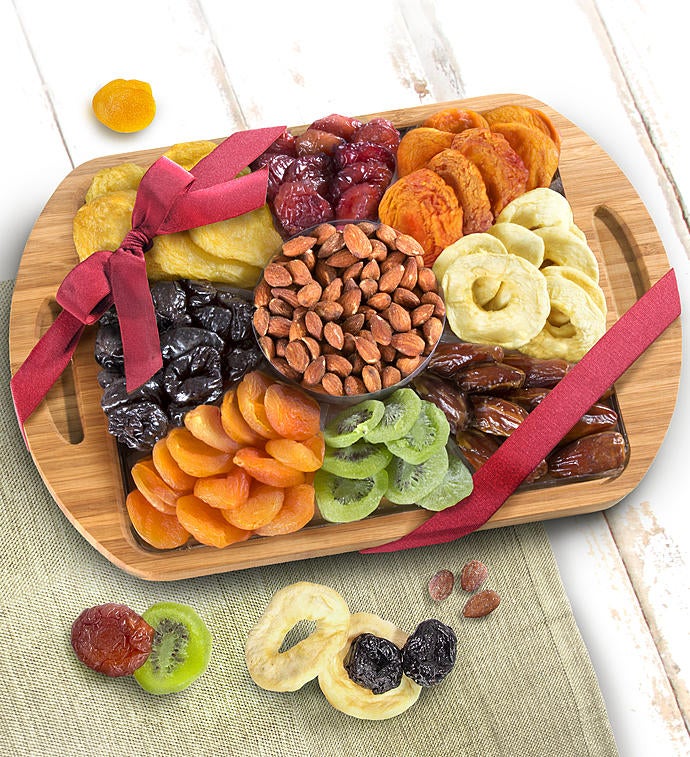 Natural Bamboo Handled Tray with Fruits  Nuts