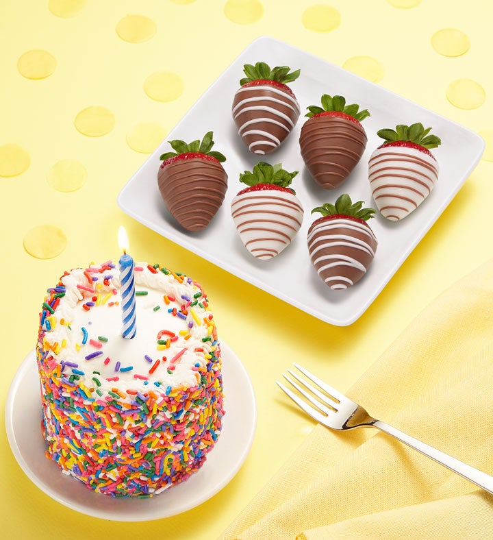Image of Chocolate Covered Strawberries & Birthday Cake 6Ct