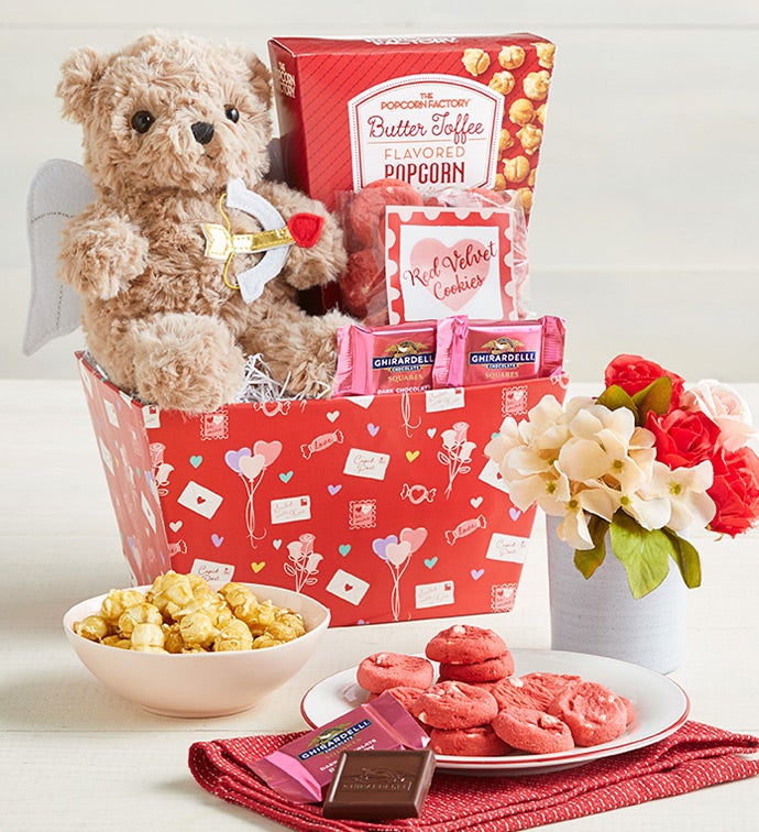 My Valentine Bear & Sweets Basket