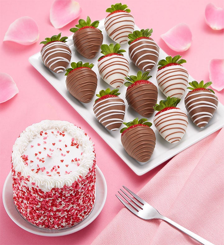 Image of Chocolate Covered Strawberries & Red Velvet Cake 12Ct