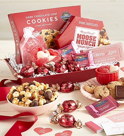 Valentine's Day Gift Basket Set | “I Love you” Teddy Bear | Hershey Kisses  | Lugano Strawberry Creme Filled White Chocolate Truffles | Elmer Chocolate