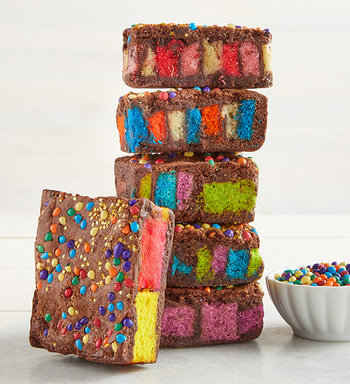 Zola Bakes Stuffed Rainbow Brownies