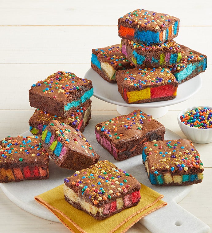 Zola Bakes Stuffed Rainbow Brownies