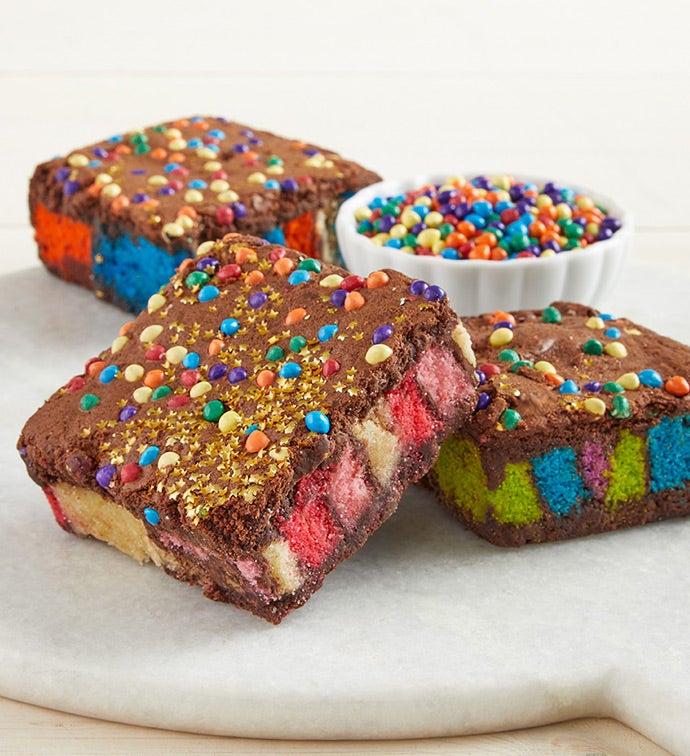 Zola Bakes Stuffed Rainbow Brownies