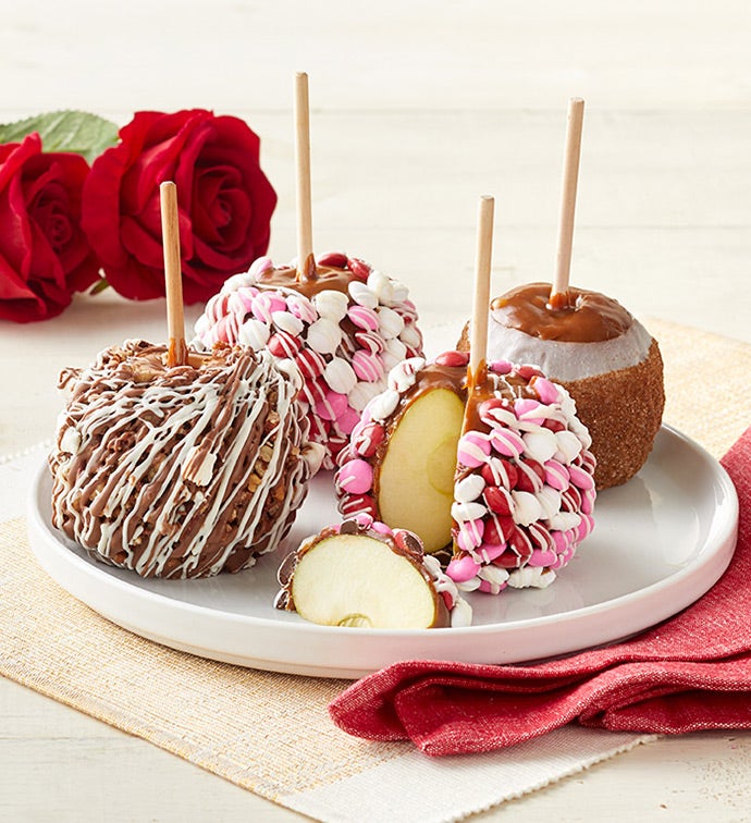 Kiss Me Valentine's Day Caramel Apples   4 Pack